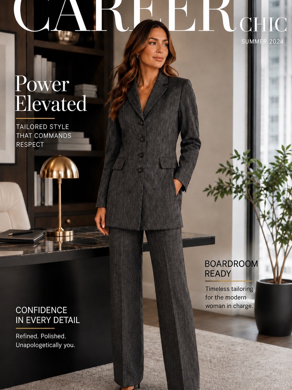 Emily Charcoal Gray Textured Pinstripe Pantsuit Blazer & Pants Career Chic 8